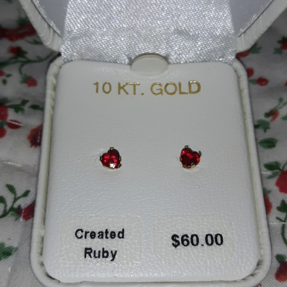 10K Ruby Heart Shaped Earrings